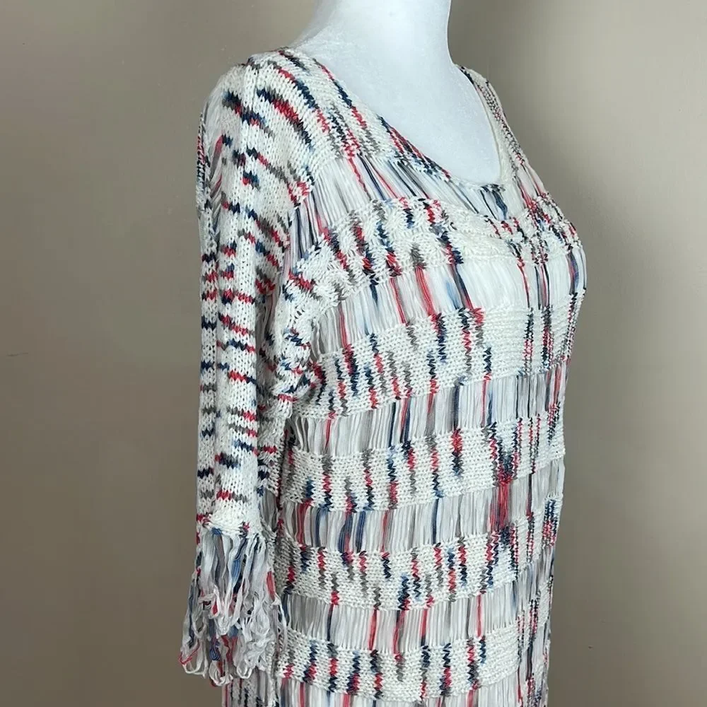 Bacci Baciano White Knit Fringe Swim Cover-Up Women's Size Medium